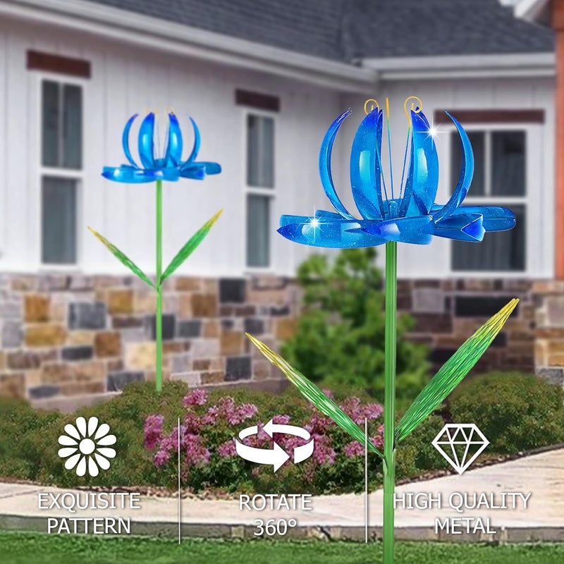 SUCUY Wind Spinners Outdoor Garden Decor, 47 inch Metal Wind Sculptures Garden Gifts for Mom, Lotus Flower Windmills for Yard Backyard Lawn Decorations - Image 2